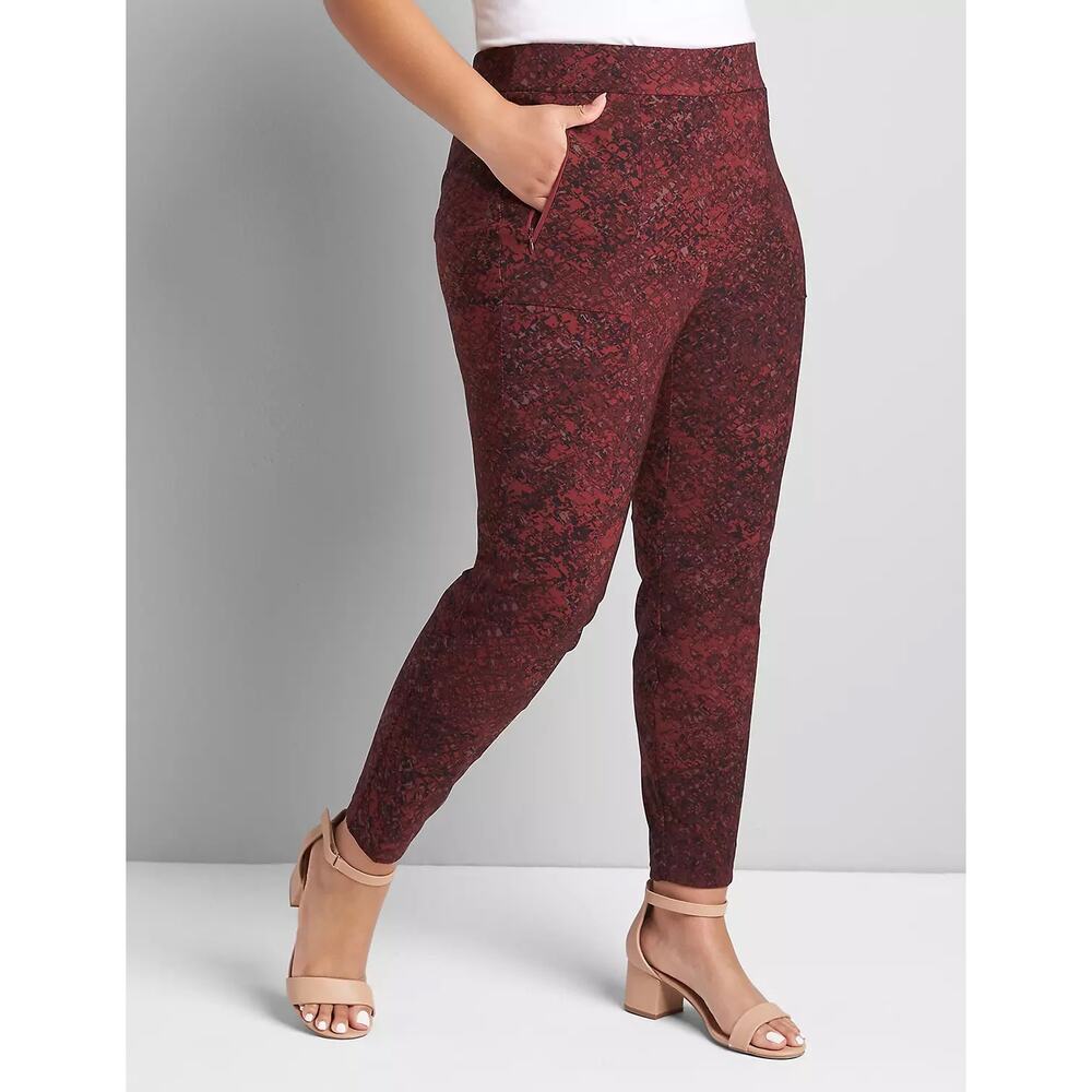 NWT Lane Bryant On The Go Ankle Pants Womens 18 Burgundy Abstract Pockets